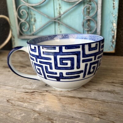 Yokohama Studio Hand Painted Coffee Soup Mug Dark Blue Jumbo