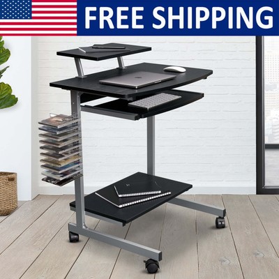 Compact Computer Cart Storage Adjustable Shelf Office Furniture Home Espresso