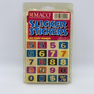 Vintage Slicker Stickers Maco 480 Funky Numbers Color Sticker Sheets Made in USA