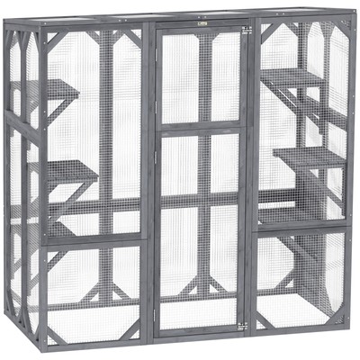 PawHut Catio Outdoor Cat Enclosure for 1-3 Cats, 59" x 28" x 60", Gray