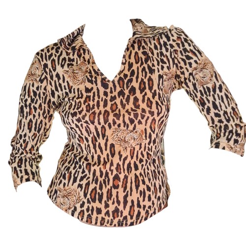 Vintage 90s Y2K Leopard Print Top Womens Small Scene Glam