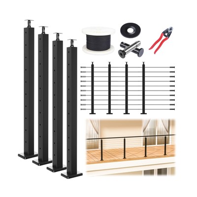 Muzata Complete Set 36'' Cable Railing Post Kit Include 4Pack Black Cable Deck...