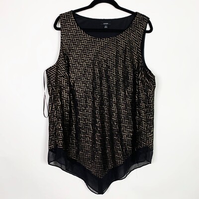 Alfani Modern Animal Blouse Top Plus Size OX Sleeveless Gold Black Zigzag 