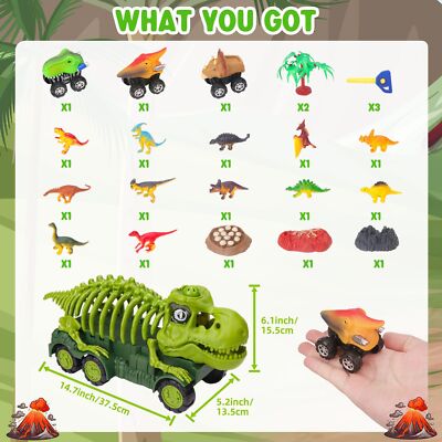 Dinosaur Truck with Sound & Light, Toy for Kids 3-5, T Rex Monster Truck Carrier