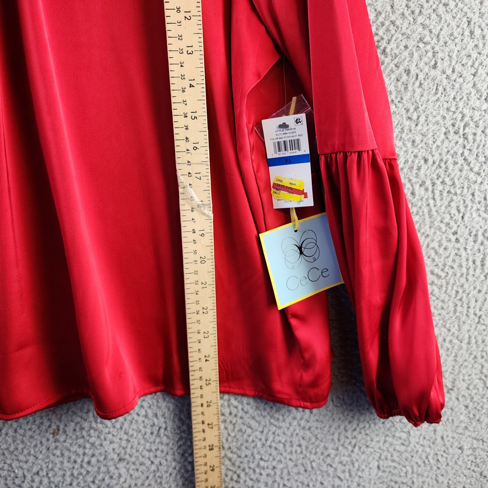 CeCe Blouson-Sleeve Mock-Neck Blouse Women's XL Stoplight Red Button Back L/S - Picture 6 of 14