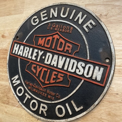 Harley Davidson Cast Iron Sign Plaque Motorcycle Garage Collector Patina 3+ LBS!