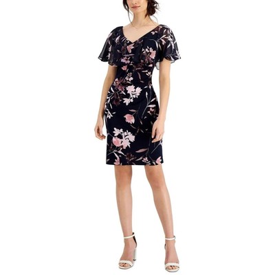 Connected apparel NWT XL blue pink floral flutter sleeve cocktail dress wedding