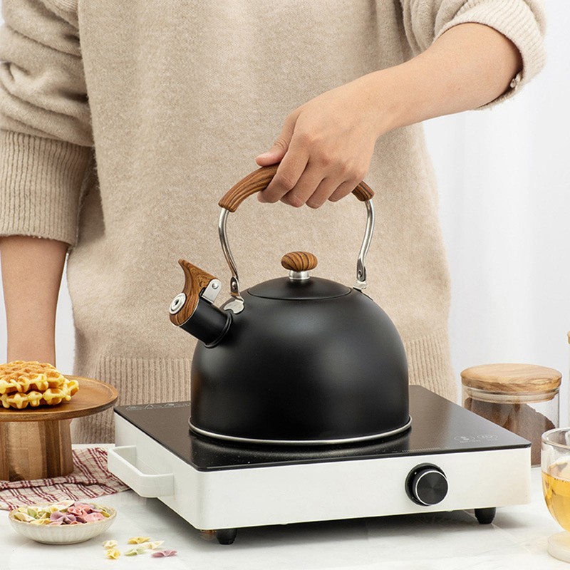 1PCS 2.5L Whistle Boiling Kettle with Wood Grain Anti Scald Handle