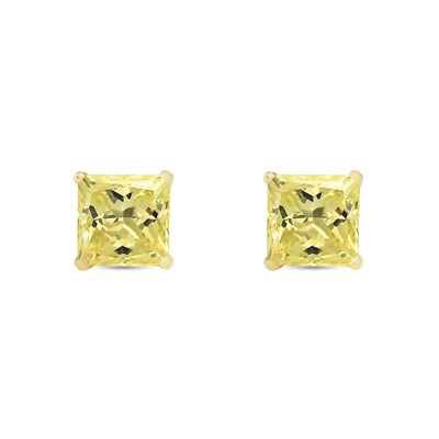 Pre-owned Shine Brite With A Diamond 6 Ct Princess Cut Canary Earrings Studs Solid 18k Yellow Gold Screw Back Basket