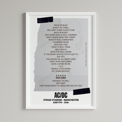 AC/DC Retro Setlist Poster - at the Etihad Stadium, Manchester, England, on June