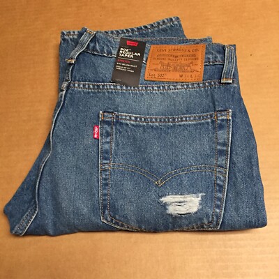 Levis Premium 502 Regular Taper Men's Jeans Distressed Blue Denim 34x34 AR268