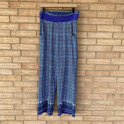 Trina Turk Recreation Pants Womens Medium Medallion Blue Lounge Gym Yoga NWT