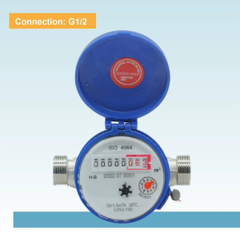 LXSG-13D ISO4064 Class B Single Jet Water Meter Dry Dial Brass Nickel Plated Mag