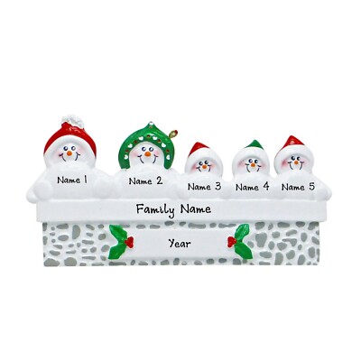 PERSONALIZED Snowman on Mantle - Family of 5 Christmas Ornament Keepsake Gift