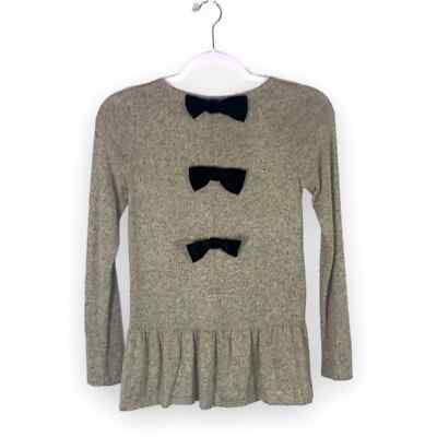 Moa Moa Girls Gray Drop Waist Long Sleeve Pullover Sweater w/ Black Bows