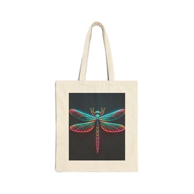 Cotton Canvas Tote Bag Colorful Neon Dragonfly Design 6, Gift Everyday Birthday