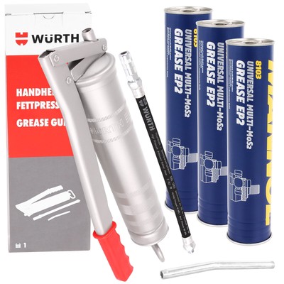 WÜRTH KARTUSCHEN FETTPRESSE + MANNOL 3x400g MEHRZWECKFETT EP2 UNIVERSALFETT MoS2