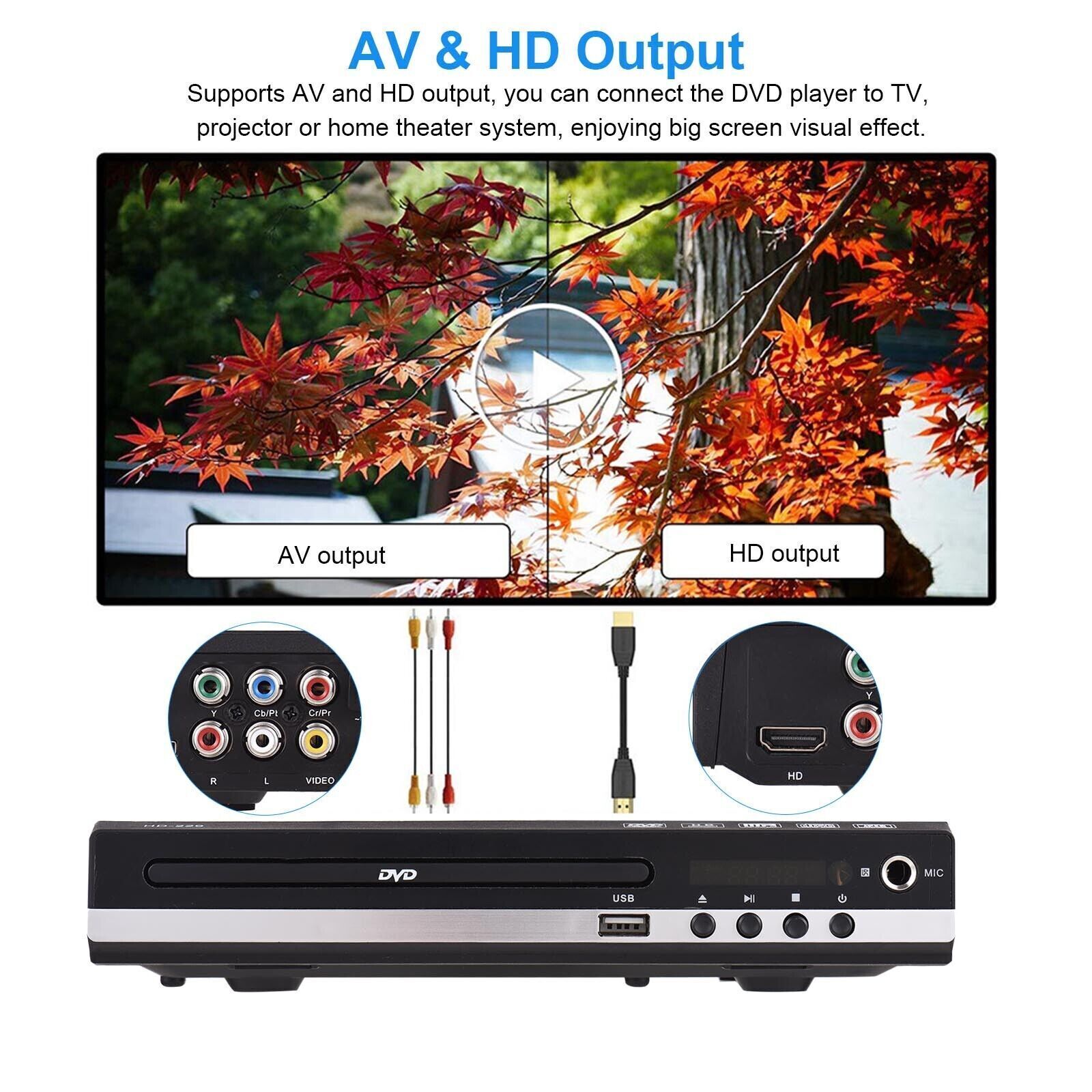 1080p DVD Player All Region Free DVD CD USB Player with HD+RCA Output US C7N0