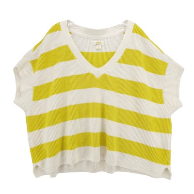 MAEVE Anthropologie Yellow White Striped Knit Top Sweater OVERSIZED Sz LARGE