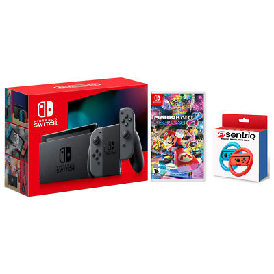 Nintendo Switch Video Game Console + Mario Kart 8 Deluxe + Sentriq Racing Wheels