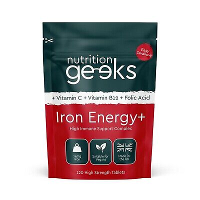 Iron Tablets 14mg for Energy | 120 Iron Supplements +Folic Acid, B12 & Vitamin C