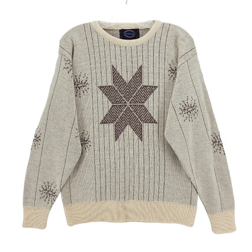 JANTZEN Vintage Sweater Beige Brown Snowflake EUC MADE IN USA Size MEDIUM