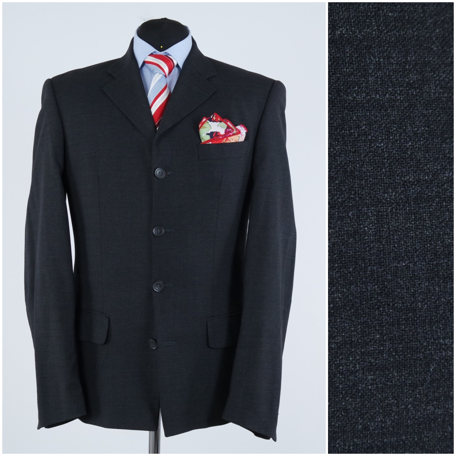 Four Button Blazer 42L UK Size CINQUE Mens Dark Grey Wool Sport Coat Jacket