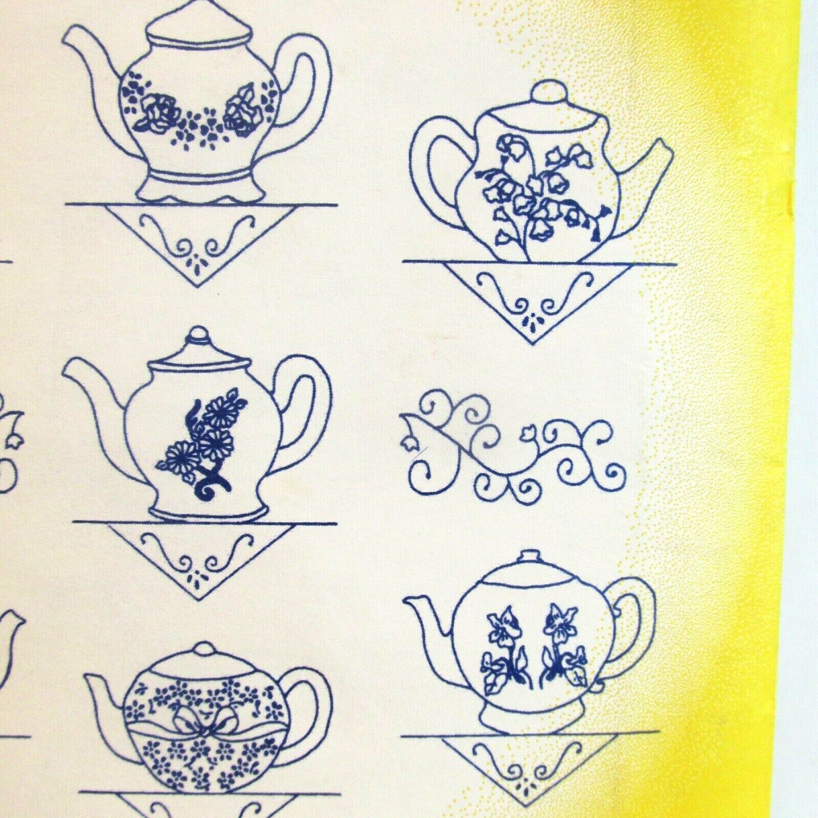 Aunt Marthas Hot Iron Transfers  Floral Teapots  3898  Needlework Designs Sealed