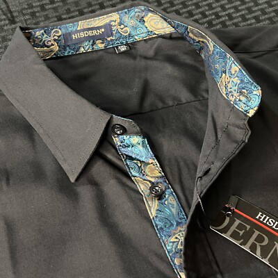 HISDERN Men's Short Sleeve Dress Shirt Regular Fit Casual Button Down 2XL