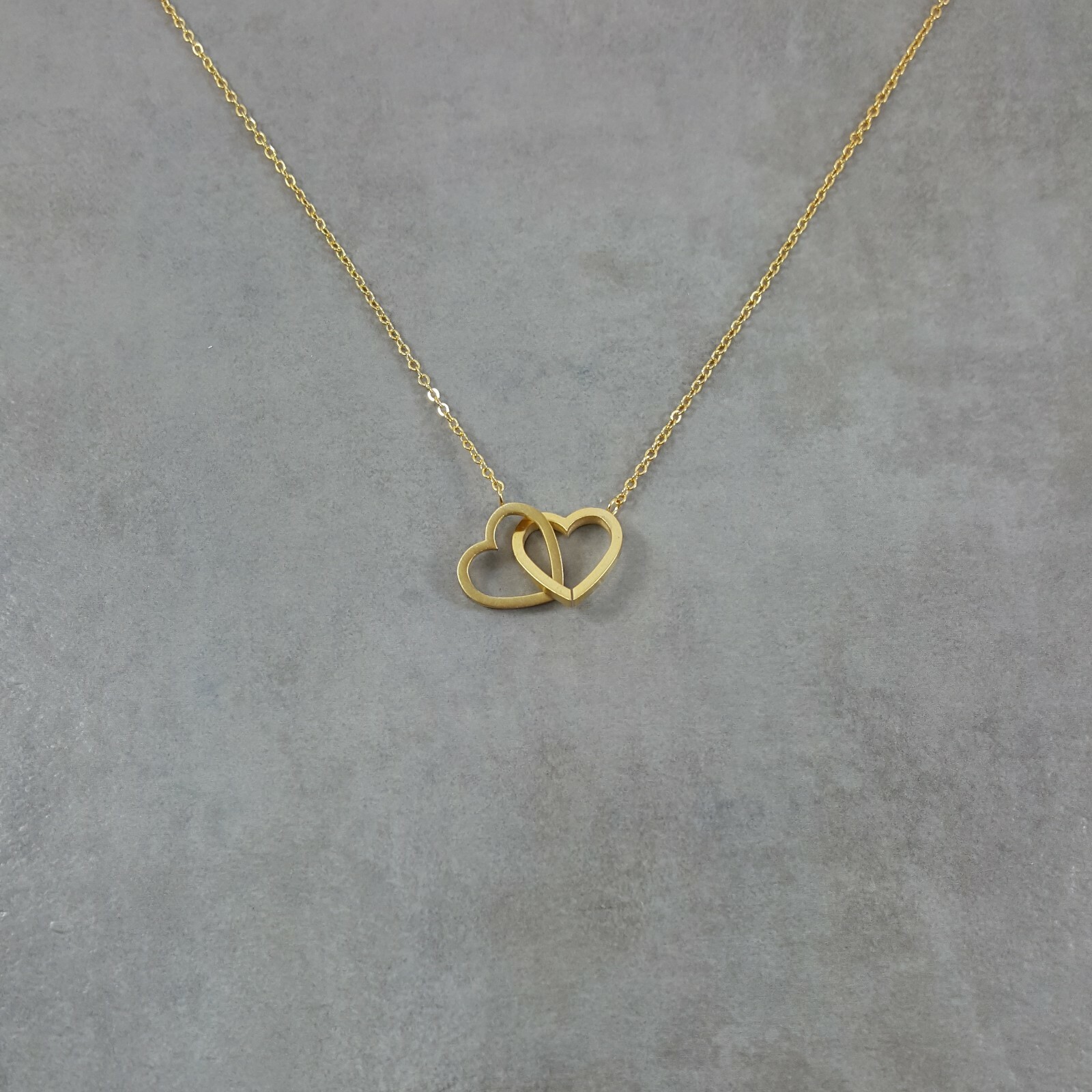 Double Heart GOLD Necklace Dainty Charm Fashion Pendant Two