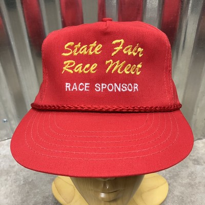 Vintage State Fair Race Meet Racing Trucker Hat Retro Red Adjustable USA Made