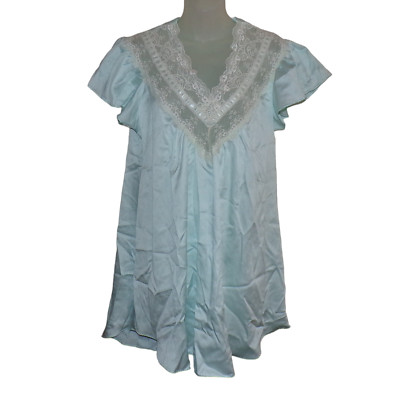 NWT Vintage LILY OF FRANCE Sleepwear Aqua Blue Silky Polyester Nightgown Short S