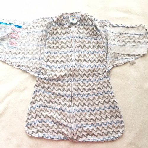 Halo Sleepsack Swaddle Cotton Muslin Blue Gray Chevron Size Small 3 to 6 Months