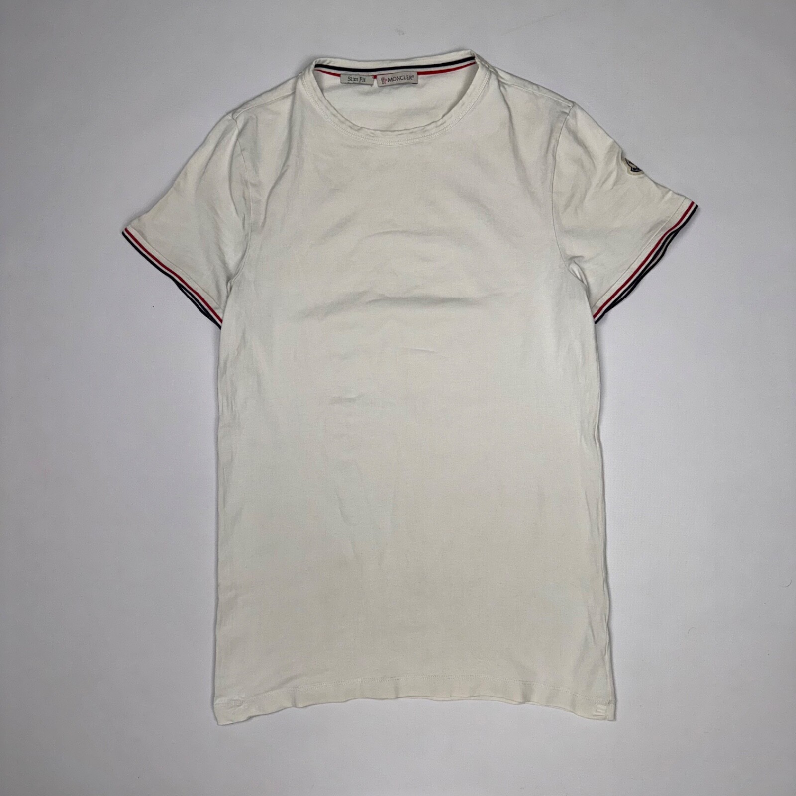 MONCLER T-SHIRT COTTON SLIM FIT ROUND NECK WHITE SHORT