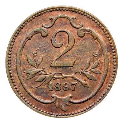 1897 Austro-Hungarian Monarchy 2 Heller Coin, km2801 - Beautiful Coin  