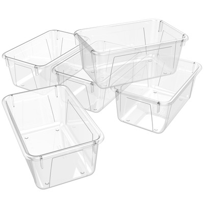Storex Plastic Cubby Bin, Kids' Craft and Supply Storage, Clear, 5-Pack