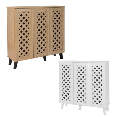 White 3 Door Shoe Storage Cabinet Hallway Organiser with Lattice Doors