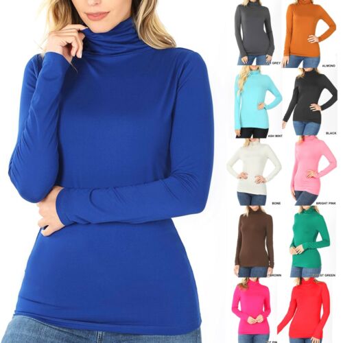 Womens Turtle Neck Long Sleeve T-Shirt Comfy Soft Top Warm Mock Casual Tunic