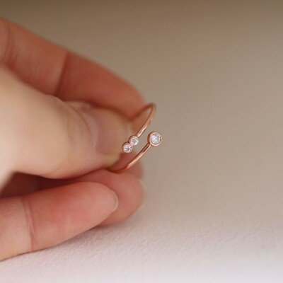 Bypass Ring Overlap Open Bezel Diamonds Ring Minimalist Stacking Ring