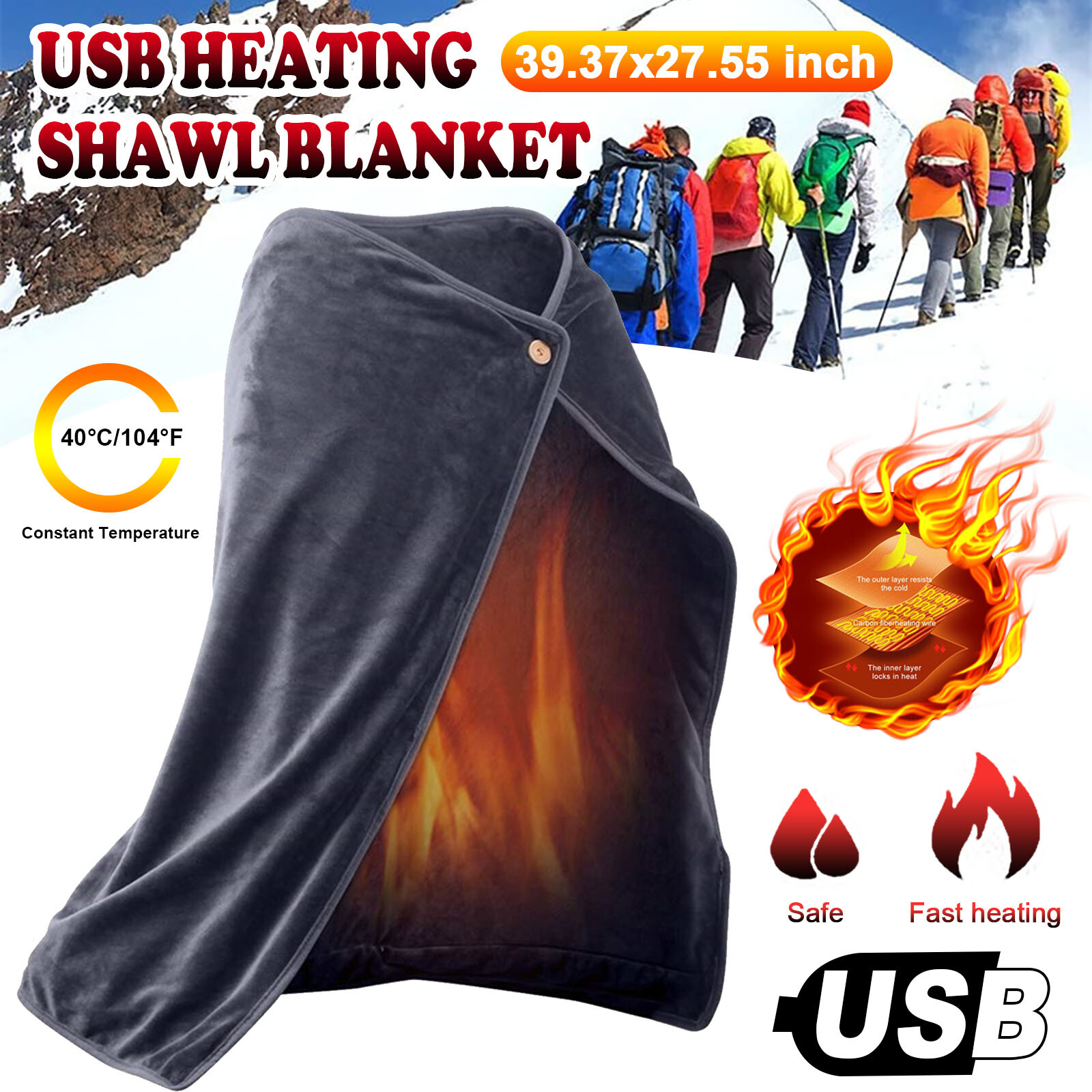 Portable USB Rechargeable Heated Electric Blanket Winter War