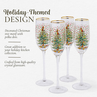 Spode Christmas Tree Polka Dot Champagne Flutes - Set of 4