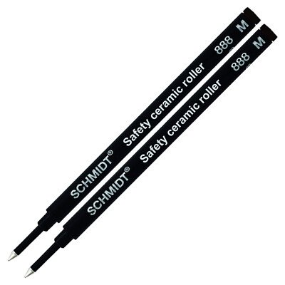 2X-Schmidt 888 M Safety Ceramic Tip Plastic Tube Rollerball Refills, Black, Medi