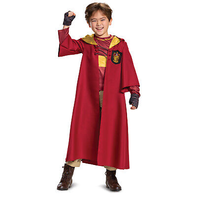 Boys Deluxe Harry Potter Gryffindor Quidditch Halloween Costume Robe Top Gloves