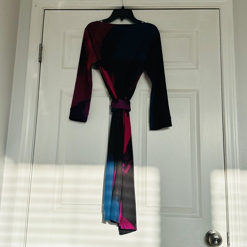 Pre-owned Diane Von Furstenberg Dvf Julian Wrap Dress Silk Jersey 3/4 Sleeve Print Multi Size 10 Sheath