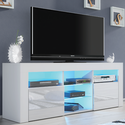 TV Unit 145 cm Modern Cabinet TV Stand High Gloss Doors With Free LED