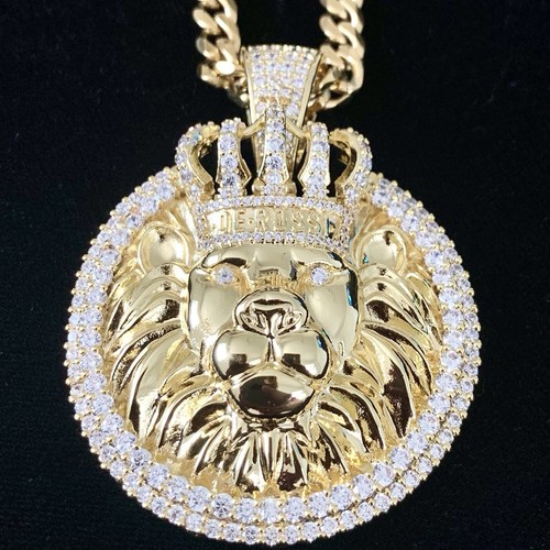Solid 18K Gold Lab Diamonds LION KING Pendant Chain Necklace LIFETIME WARRANTY