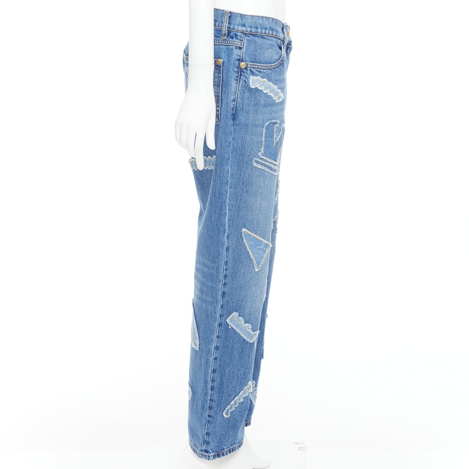CHANEL ストレートブルーデニム CHANEL 19A blue cotton hieroglyphics patch straight leg