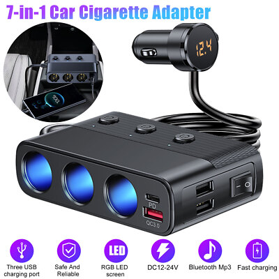 3 Way Car Cigarette Lighter Socket Splitter USB Fast Charger Power Adapter 12V