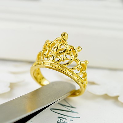 Pre-owned Yuxi 999 24k Yellow Gold Ring Woman's Fashion Love Heart Elegant Crown Ring/ Us 9