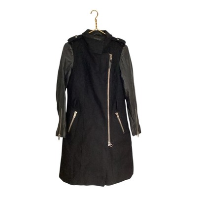 Mackage Black Wool Blend Lambskin Leather Moto Trench Jacket M